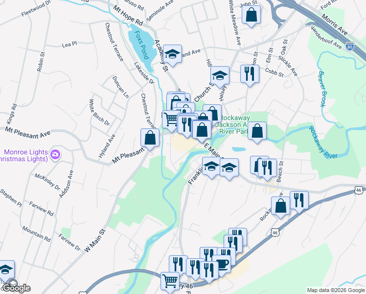 map of restaurants, bars, coffee shops, grocery stores, and more near in Rockaway