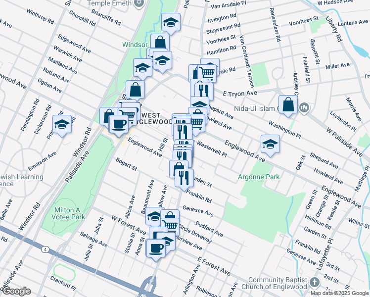 map of restaurants, bars, coffee shops, grocery stores, and more near in Teaneck