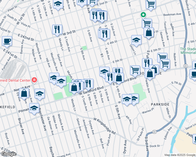 map of restaurants, bars, coffee shops, grocery stores, and more near 424 South 7th Avenue in Mount Vernon