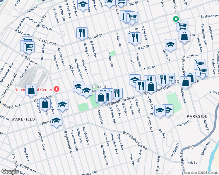 map of restaurants, bars, coffee shops, grocery stores, and more near 417 South 9th Avenue in Mount Vernon