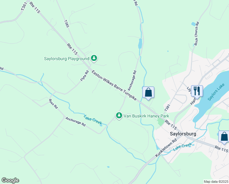 map of restaurants, bars, coffee shops, grocery stores, and more near 983 Route 115 in Saylorsburg