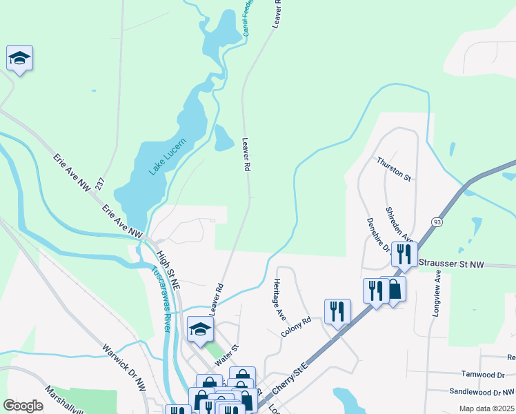 map of restaurants, bars, coffee shops, grocery stores, and more near 8118 Leaver Avenue Northwest in Canal Fulton