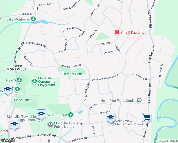 map of restaurants, bars, coffee shops, grocery stores, and more near 51 Passaic Valley Road in Montville