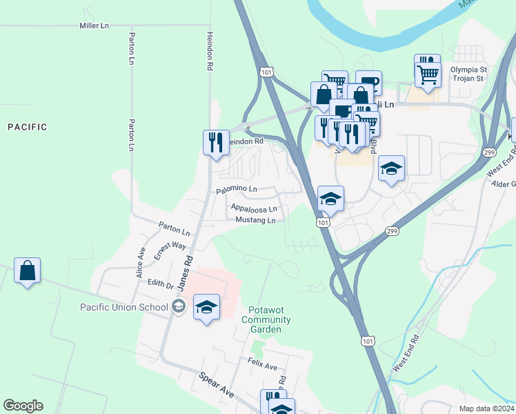 map of restaurants, bars, coffee shops, grocery stores, and more near 2097 Shetland Ln in Arcata