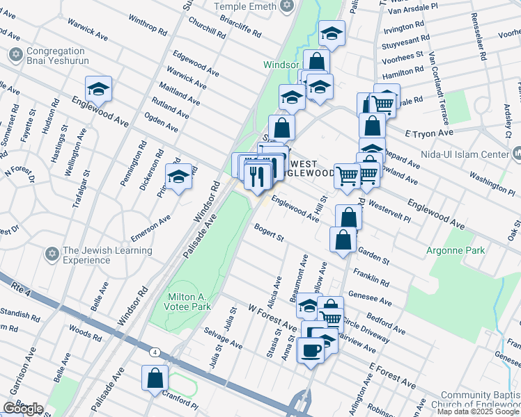 map of restaurants, bars, coffee shops, grocery stores, and more near 1361 Queen Anne Road in Teaneck