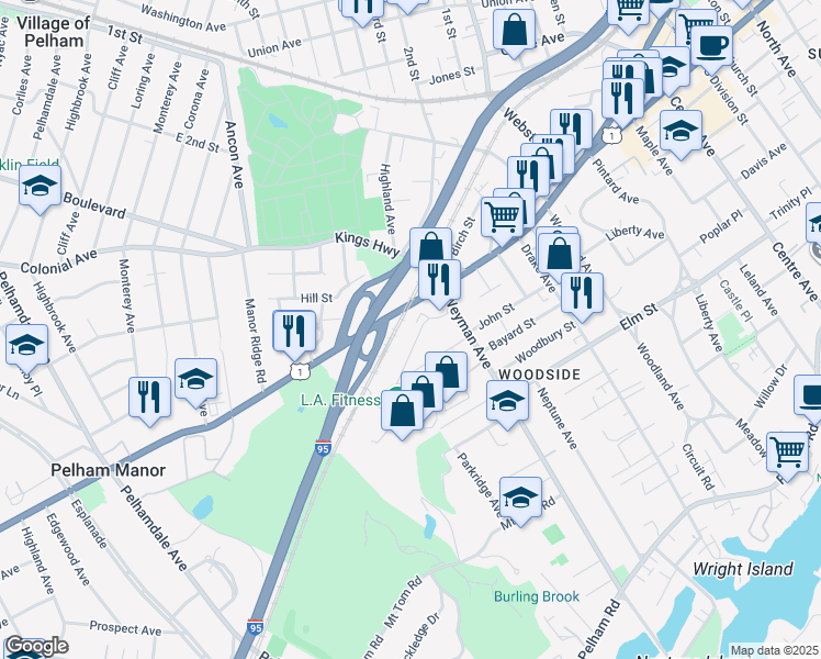 map of restaurants, bars, coffee shops, grocery stores, and more near 842-898 Boston Post Rd in New Rochelle