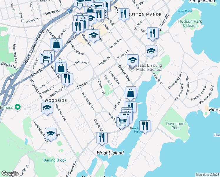 map of restaurants, bars, coffee shops, grocery stores, and more near in New Rochelle