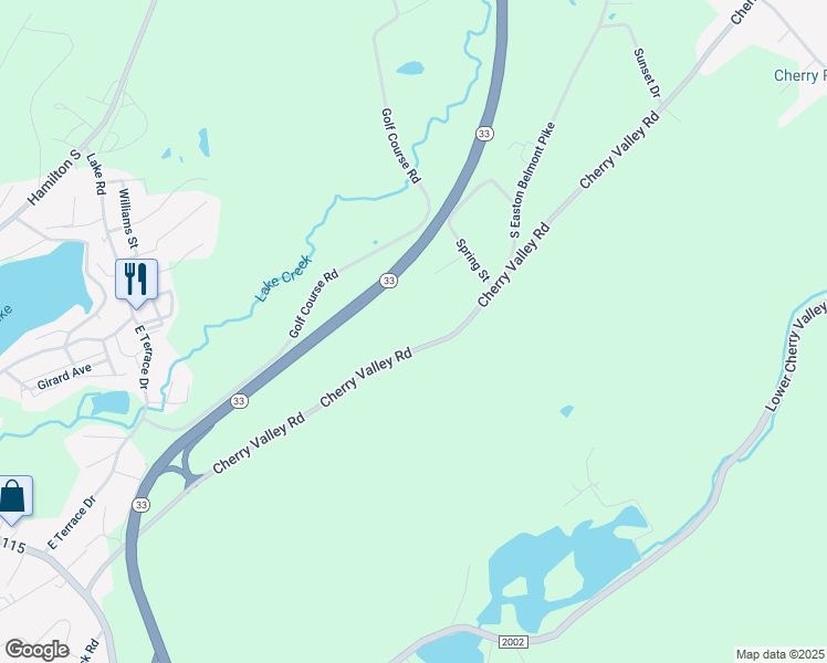 map of restaurants, bars, coffee shops, grocery stores, and more near 5283 Cherry Valley Road in Saylorsburg