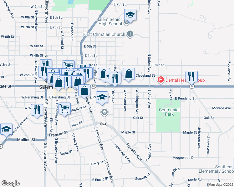 map of restaurants, bars, coffee shops, grocery stores, and more near 1041 East State Street in Salem