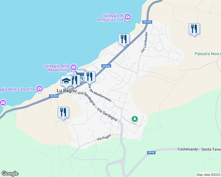 map of restaurants, bars, coffee shops, grocery stores, and more near 9 Via Molise in Lu Bagnu
