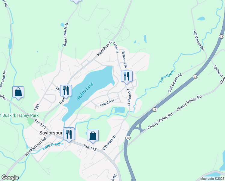 map of restaurants, bars, coffee shops, grocery stores, and more near 219 Lake Road in Saylorsburg