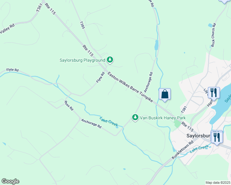 map of restaurants, bars, coffee shops, grocery stores, and more near 111 Briar Road in Saylorsburg