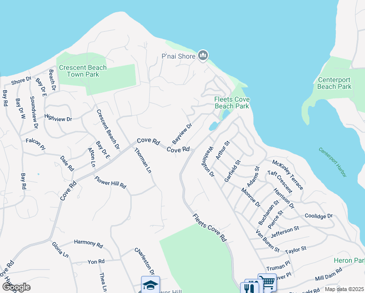 map of restaurants, bars, coffee shops, grocery stores, and more near 5 Gaines Place in Huntington
