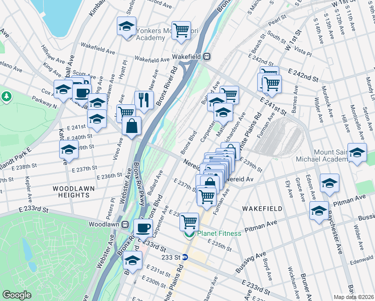 map of restaurants, bars, coffee shops, grocery stores, and more near 4426 Bronx Boulevard in Bronx