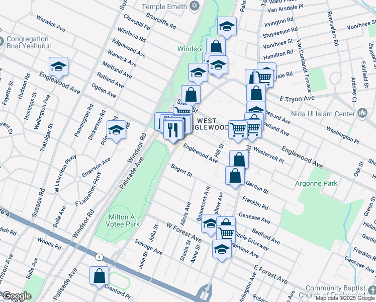 map of restaurants, bars, coffee shops, grocery stores, and more near 1361 Queen Anne Road in Teaneck