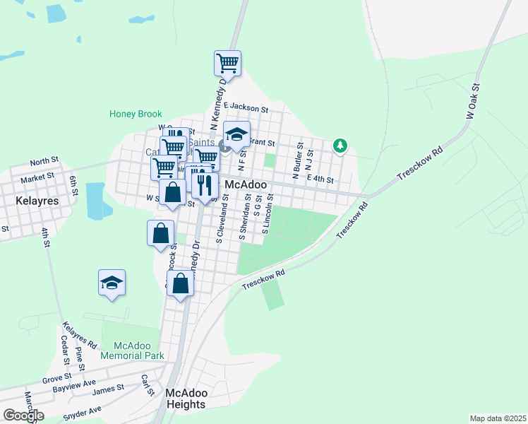 map of restaurants, bars, coffee shops, grocery stores, and more near 231 East Sherman Street in McAdoo