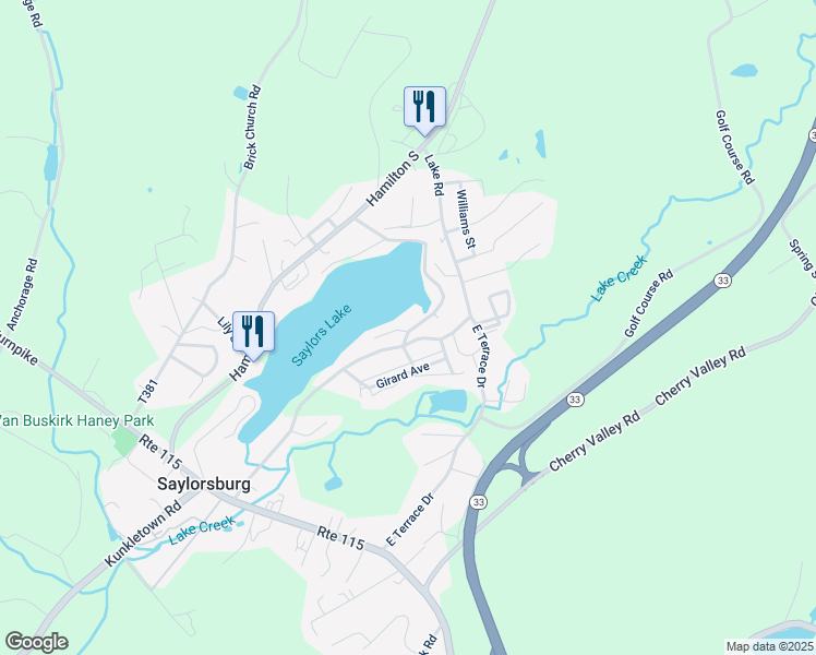 map of restaurants, bars, coffee shops, grocery stores, and more near 316 Icehouse Lane in Saylorsburg