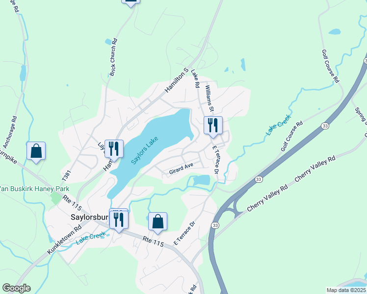 map of restaurants, bars, coffee shops, grocery stores, and more near 316 Icehouse Lane in Saylorsburg