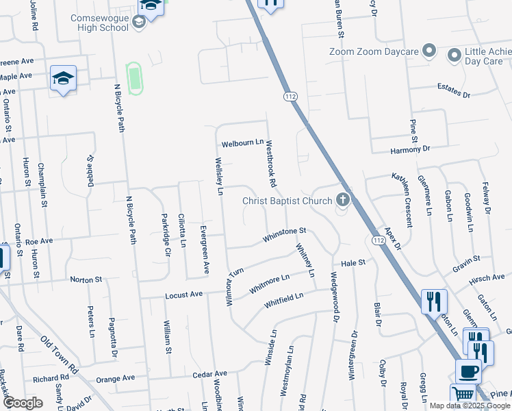 map of restaurants, bars, coffee shops, grocery stores, and more near 14 Wycomb Place in Coram