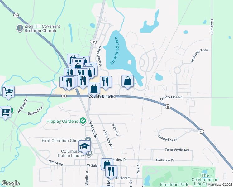 map of restaurants, bars, coffee shops, grocery stores, and more near 2200 Mahoney Columbiana Co Line Road in Columbiana