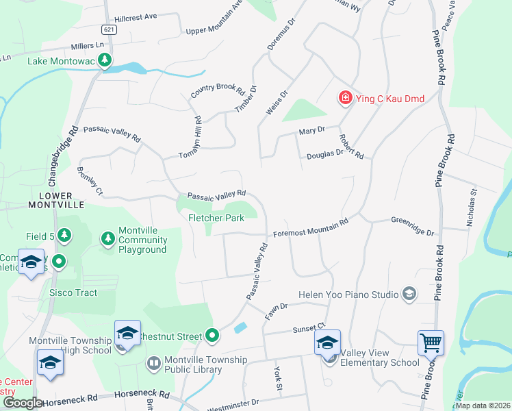 map of restaurants, bars, coffee shops, grocery stores, and more near 51 Passaic Valley Road in Montville