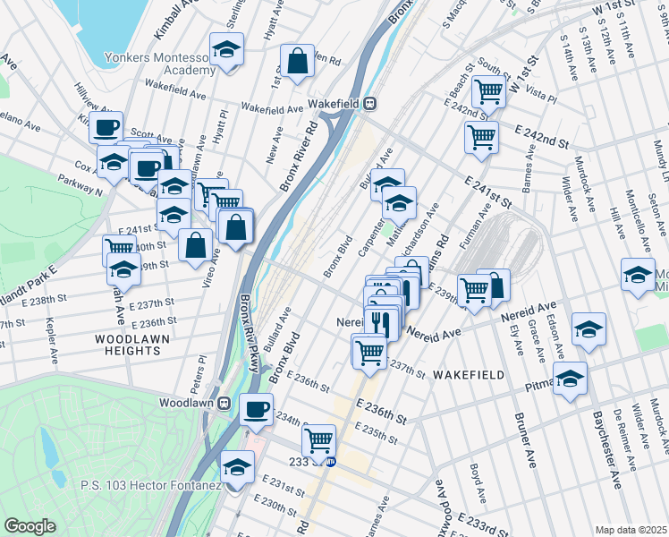 map of restaurants, bars, coffee shops, grocery stores, and more near 4426 Bronx Boulevard in Bronx