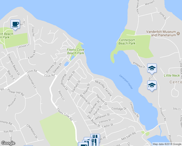 map of restaurants, bars, coffee shops, grocery stores, and more near 525 McKinley Terrace in Centerport