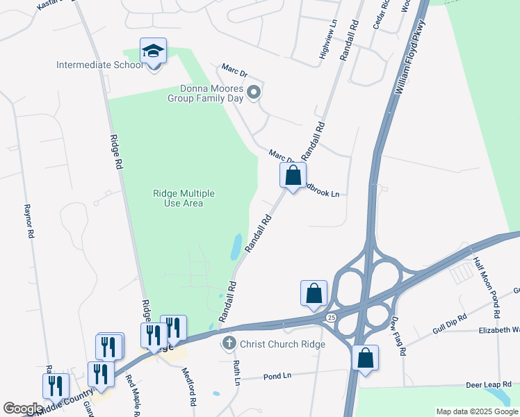map of restaurants, bars, coffee shops, grocery stores, and more near 448 Randall Road in Ridge