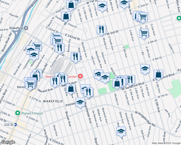 map of restaurants, bars, coffee shops, grocery stores, and more near 4418 Murdock Avenue in Bronx