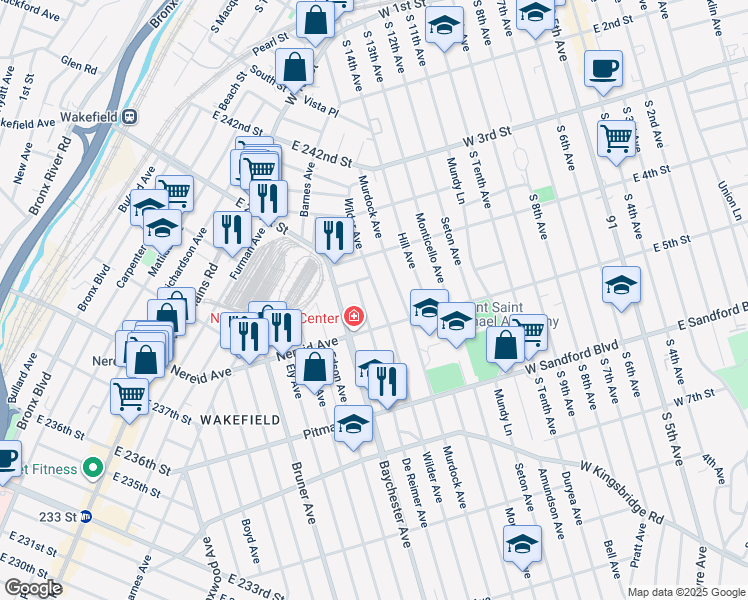 map of restaurants, bars, coffee shops, grocery stores, and more near 4425 Wilder Avenue in Bronx