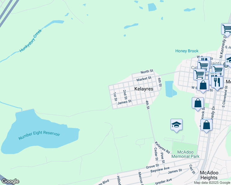map of restaurants, bars, coffee shops, grocery stores, and more near 47 Center Street in McAdoo