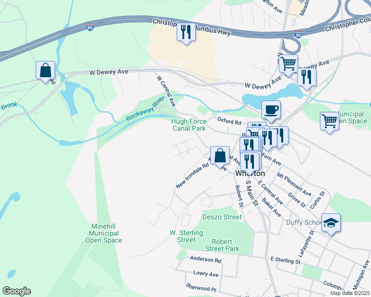 map of restaurants, bars, coffee shops, grocery stores, and more near 14 Laurel Street in Wharton