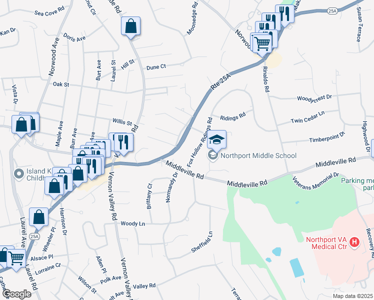 map of restaurants, bars, coffee shops, grocery stores, and more near 7 Fox Hollow Ridings Road in Northport