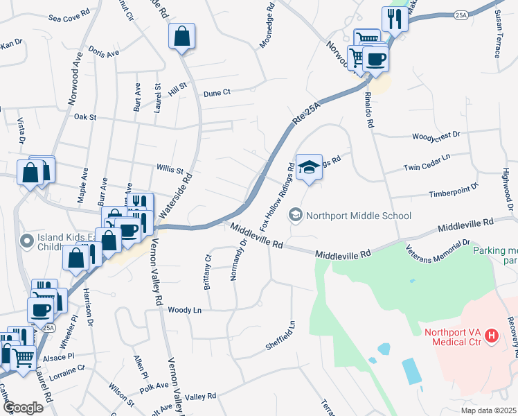 map of restaurants, bars, coffee shops, grocery stores, and more near 7 Fox Hollow Ridings Road in Northport