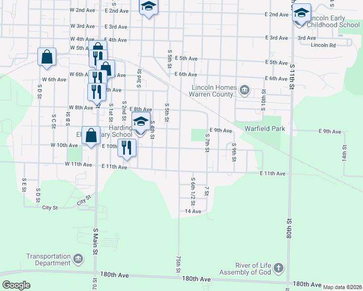 map of restaurants, bars, coffee shops, grocery stores, and more near 700 East 10th Avenue in Monmouth