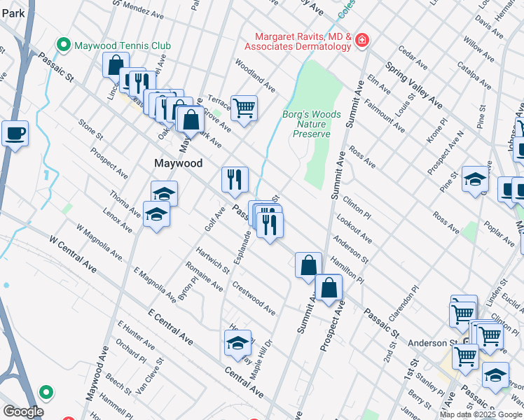 map of restaurants, bars, coffee shops, grocery stores, and more near 17 Byrne Street in Hackensack