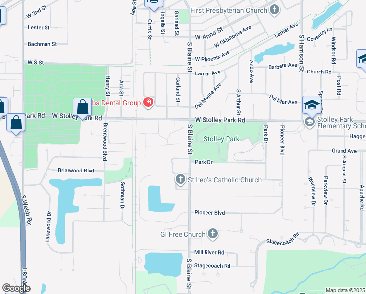 map of restaurants, bars, coffee shops, grocery stores, and more near 2224 South Blaine Street in Grand Island