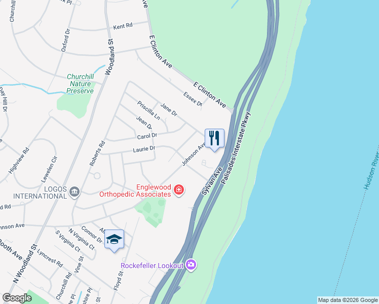 map of restaurants, bars, coffee shops, grocery stores, and more near 96 Johnson Ave in Englewood Cliffs