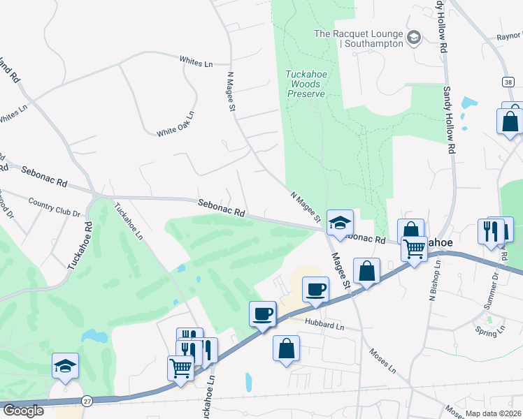 map of restaurants, bars, coffee shops, grocery stores, and more near 119 Sebonac Road in Southampton