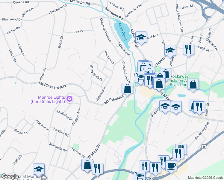 map of restaurants, bars, coffee shops, grocery stores, and more near 38 Marshal Avenue in Rockaway