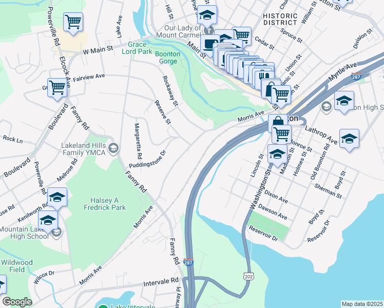 map of restaurants, bars, coffee shops, grocery stores, and more near 412 Morris Avenue in Boonton