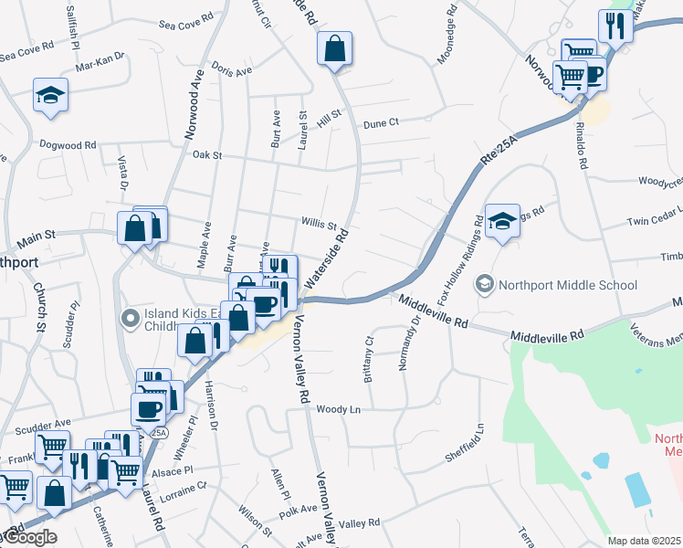 map of restaurants, bars, coffee shops, grocery stores, and more near 9 Layne Way in Northport
