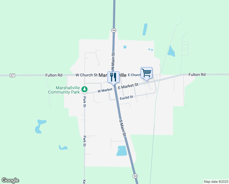map of restaurants, bars, coffee shops, grocery stores, and more near 6 South Main Street in Marshallville