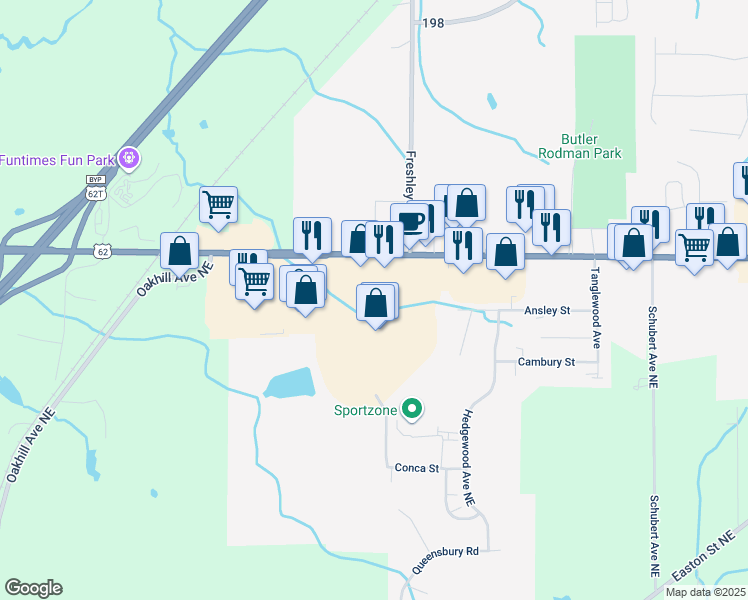 map of restaurants, bars, coffee shops, grocery stores, and more near 2500 West State Street in Alliance