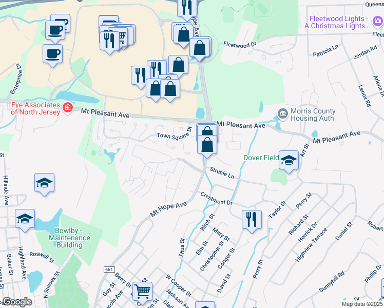 map of restaurants, bars, coffee shops, grocery stores, and more near 31 Schindler Drive in Rockaway