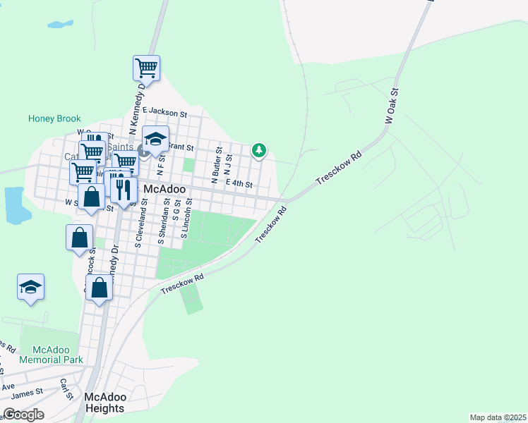 map of restaurants, bars, coffee shops, grocery stores, and more near 7 South Madison Street in McAdoo