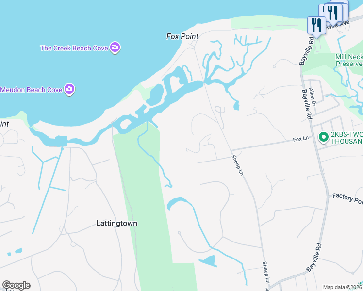 map of restaurants, bars, coffee shops, grocery stores, and more near 10 Lands End Road in Locust Valley