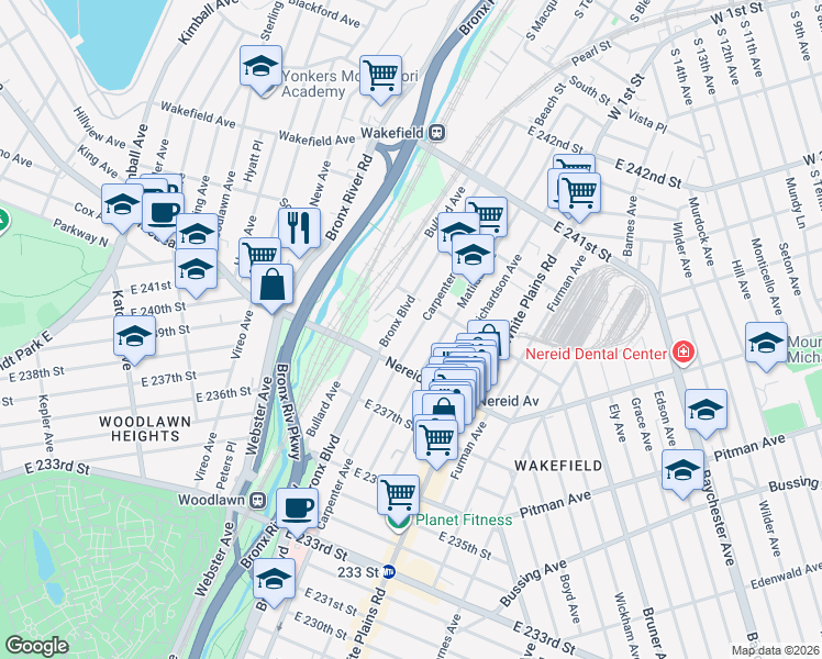 map of restaurants, bars, coffee shops, grocery stores, and more near 4426 Bronx Boulevard in Bronx
