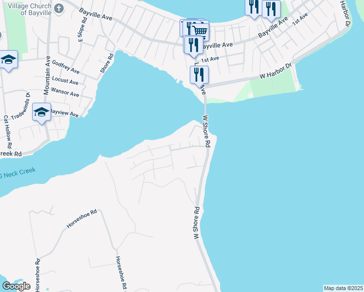 map of restaurants, bars, coffee shops, grocery stores, and more near 662 The Concourse in Oyster Bay