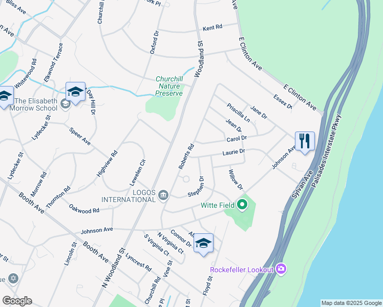 map of restaurants, bars, coffee shops, grocery stores, and more near 59 Roberts Road in Englewood Cliffs